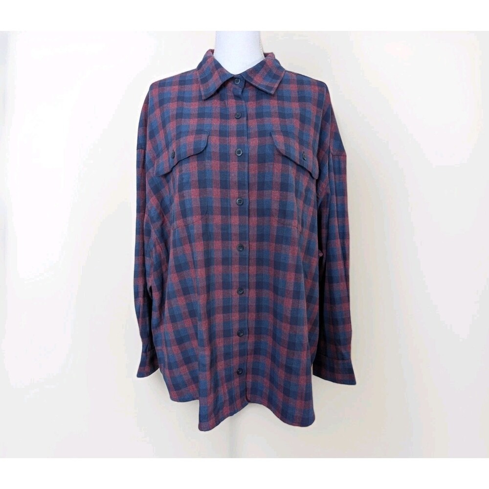 Lee Frontier Shirt Womens XL Blue Plaid Button Up Long Sleeve 2 Pocket Casual